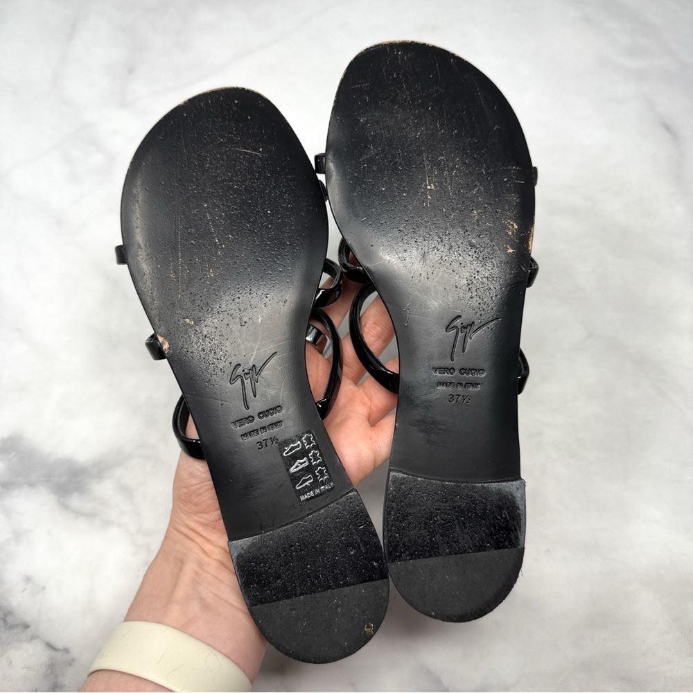 Giuseppe Zanotti Anya Swarovski Crystal Heart Slide Mule Flat Sandals Black 37.5 - Picture 8 of 11